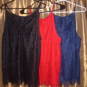 Chic Lace Camisole Trio - Black, Red, and Blue